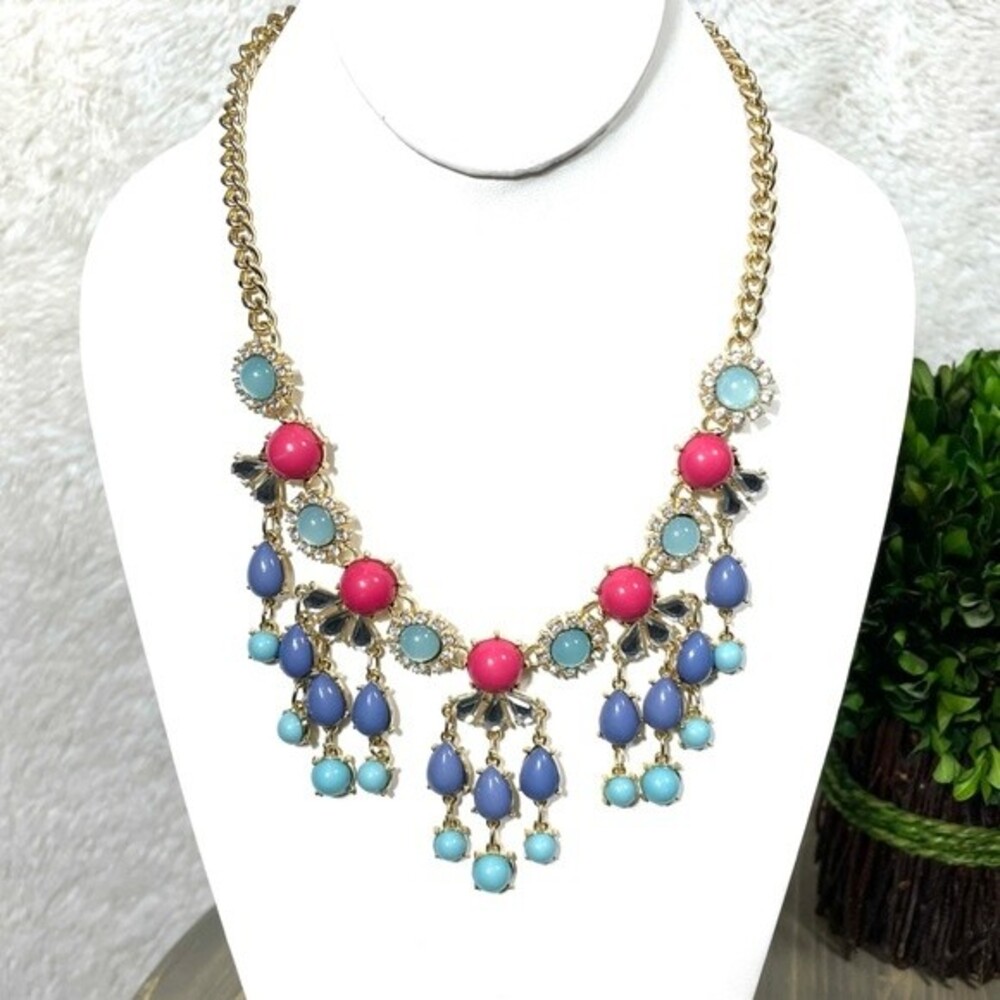 Multi Color Rhinestones Crystals Fan Cluster Statement Babble Necklace